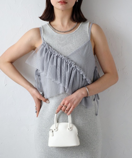 r.（アールドット）の「チュール　アシメフリルビスチェ（キャミソール・レディース・ホワイト系その他/アイボリー/ブラック/グレー系その他/ブラック系その他/グレー/ブルー/レッド/ピンク/ブラウン/ブルー系/ブラック系・FREE）」の8枚目の写真