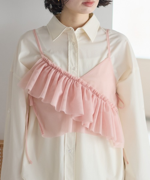 r.（アールドット）の「チュール　アシメフリルビスチェ（キャミソール・レディース・ホワイト系その他/アイボリー/ブラック/グレー系その他/ブラック系その他/グレー/ブルー/レッド/ピンク/ブラウン/ブルー系/ブラック系・FREE）」の12枚目の写真