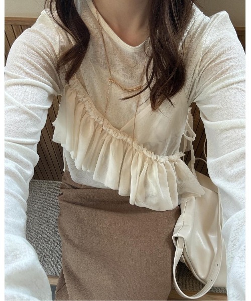 r.（アールドット）の「チュール　アシメフリルビスチェ（キャミソール・レディース・ホワイト系その他/アイボリー/ブラック/グレー系その他/ブラック系その他/グレー/ブルー/レッド/ピンク/ブラウン/ブルー系/ブラック系・FREE）」の18枚目の写真