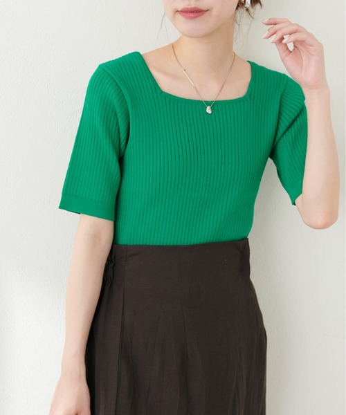 natural couture(ナチュラルクチュール)の「プチプラスクエアワイドリブニット(ニット/セーター・レディース・グレイッシュベージュ/ブラック/サックスブルー/アイボリー/ピンク/グリーン・FREE)」の6枚目の写真