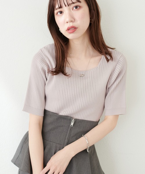 natural couture(ナチュラルクチュール)の「プチプラスクエアワイドリブニット(ニット/セーター・レディース・グレイッシュベージュ/ブラック/サックスブルー/アイボリー/ピンク/グリーン・FREE)」の15枚目の写真