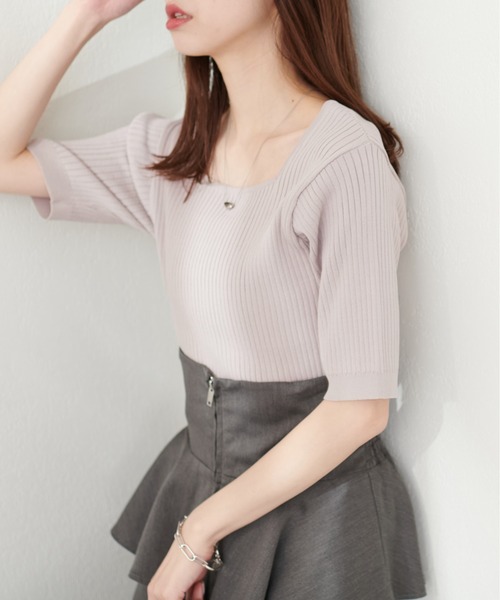natural couture(ナチュラルクチュール)の「プチプラスクエアワイドリブニット(ニット/セーター・レディース・グレイッシュベージュ/ブラック/サックスブルー/アイボリー/ピンク/グリーン・FREE)」の16枚目の写真