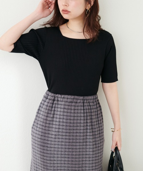 natural couture(ナチュラルクチュール)の「プチプラスクエアワイドリブニット(ニット/セーター・レディース・グレイッシュベージュ/ブラック/サックスブルー/アイボリー/ピンク/グリーン・FREE)」の12枚目の写真