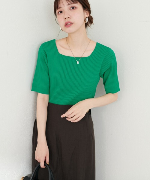natural couture(ナチュラルクチュール)の「プチプラスクエアワイドリブニット(ニット/セーター・レディース・グレイッシュベージュ/ブラック/サックスブルー/アイボリー/ピンク/グリーン・FREE)」の20枚目の写真