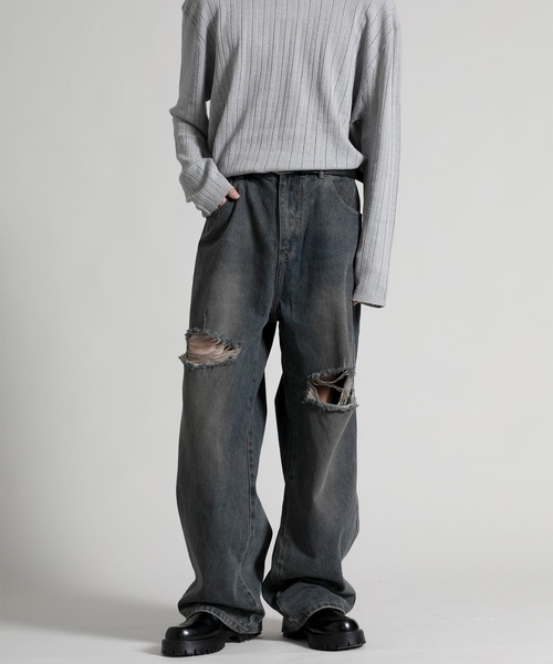 aimoha(アイモハ)の「【aimoha neo】CHIC URBANITE RELAXED FIT DISTRESSED DENIM(デニムパンツ・メンズ・ブラック/ホワイト/ダークブルー・MEDIUM/LARGE/X-LARGE/XX-LARGE)」の3枚目の写真