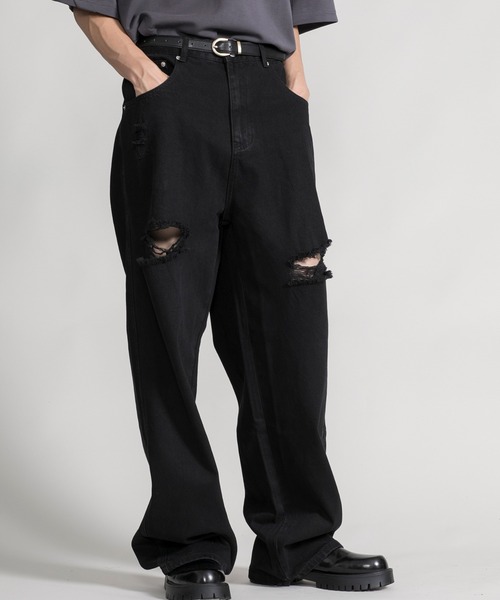 aimoha(アイモハ)の「【aimoha neo】CHIC URBANITE RELAXED FIT DISTRESSED DENIM(デニムパンツ・メンズ・ブラック/ホワイト/ダークブルー・MEDIUM/LARGE/X-LARGE/XX-LARGE)」の2枚目の写真