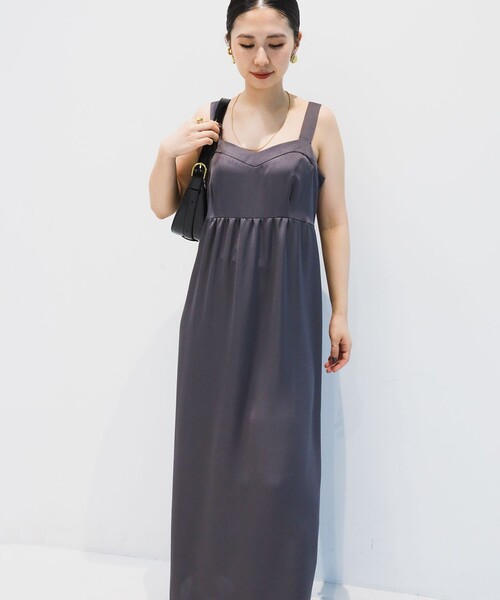 Demi-Luxe BEAMS（デミルクス ビームス）の「Demi-Luxe BEAMS / サテン ギャザー キャミソールワンピース（ワンピース・レディース・グレー/ブラック・36/38）」の7枚目の写真