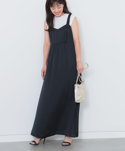 Demi-Luxe BEAMS（デミルクス ビームス）の「Demi-Luxe BEAMS / サテン ギャザー キャミソールワンピース（ワンピース・レディース・グレー/ブラック・36/38）」の10枚目の写真