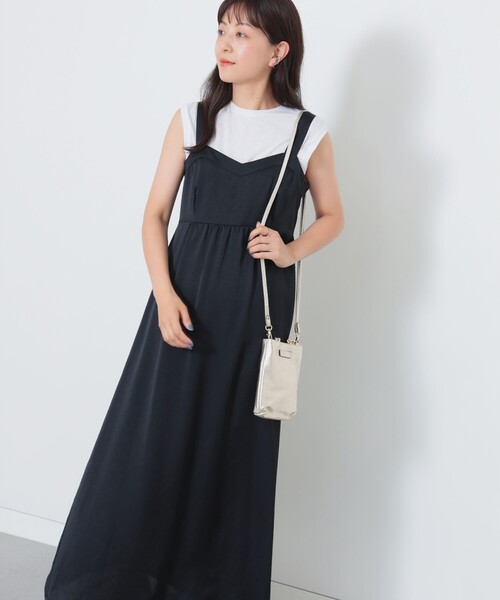 Demi-Luxe BEAMS（デミルクス ビームス）の「Demi-Luxe BEAMS / サテン ギャザー キャミソールワンピース（ワンピース・レディース・グレー/ブラック・36/38）」の12枚目の写真