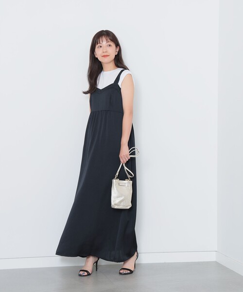 Demi-Luxe BEAMS（デミルクス ビームス）の「Demi-Luxe BEAMS / サテン ギャザー キャミソールワンピース（ワンピース・レディース・グレー/ブラック・36/38）」の13枚目の写真