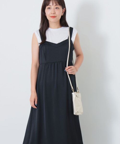 Demi-Luxe BEAMS（デミルクス ビームス）の「Demi-Luxe BEAMS / サテン ギャザー キャミソールワンピース（ワンピース・レディース・グレー/ブラック・36/38）」の15枚目の写真