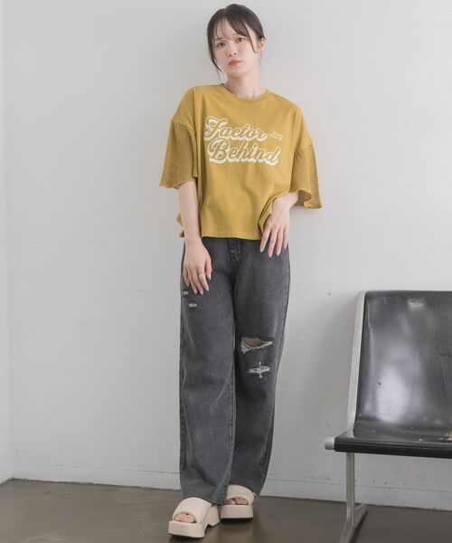 RETRO GIRL(レトロガール)の「袖メッシュ切替TEE(Tシャツ/カットソー・レディース・チャコールグレー/イエロー/ホワイト系その他・FREE)」の17枚目の写真