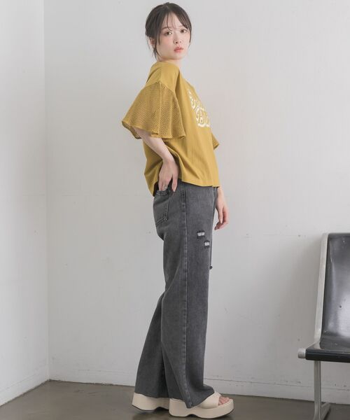 RETRO GIRL(レトロガール)の「袖メッシュ切替TEE(Tシャツ/カットソー・レディース・チャコールグレー/イエロー/ホワイト系その他・FREE)」の16枚目の写真