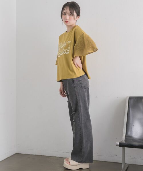 RETRO GIRL(レトロガール)の「袖メッシュ切替TEE(Tシャツ/カットソー・レディース・チャコールグレー/イエロー/ホワイト系その他・FREE)」の15枚目の写真