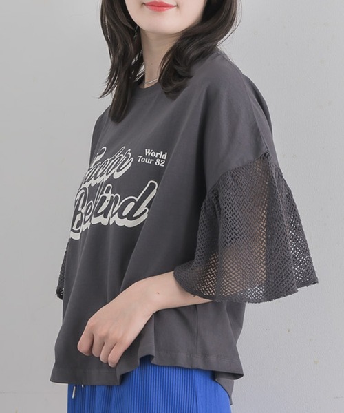 RETRO GIRL(レトロガール)の「袖メッシュ切替TEE(Tシャツ/カットソー・レディース・チャコールグレー/イエロー/ホワイト系その他・FREE)」の3枚目の写真