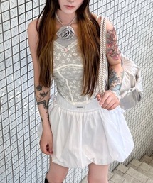 CRANK | 韓国ブランド CRANK クランク ROSE HALTER NECK TOP ローズトップス ホルターネックトップス ワンポイントトップス スリムトップス 袖なしトップス 韓国ファッション 韓国ストリート バレエコア(チューブトップ)