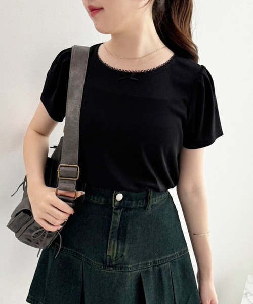 one after another NICE CLAUP(ワンアフターアナザーナイスクラップ)の「ハートパターンメッシュTシャツ(Tシャツ/カットソー・レディース・オフホワイト/グレー/ブラック/ピンク・FREE)」の2枚目の写真