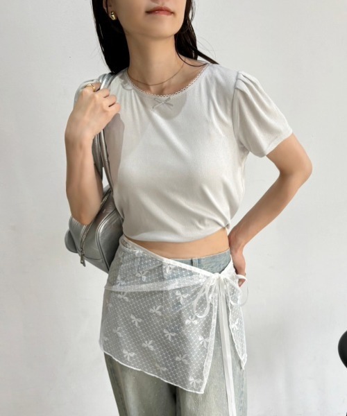 one after another NICE CLAUP(ワンアフターアナザーナイスクラップ)の「ハートパターンメッシュTシャツ(Tシャツ/カットソー・レディース・オフホワイト/グレー/ブラック/ピンク・FREE)」の13枚目の写真