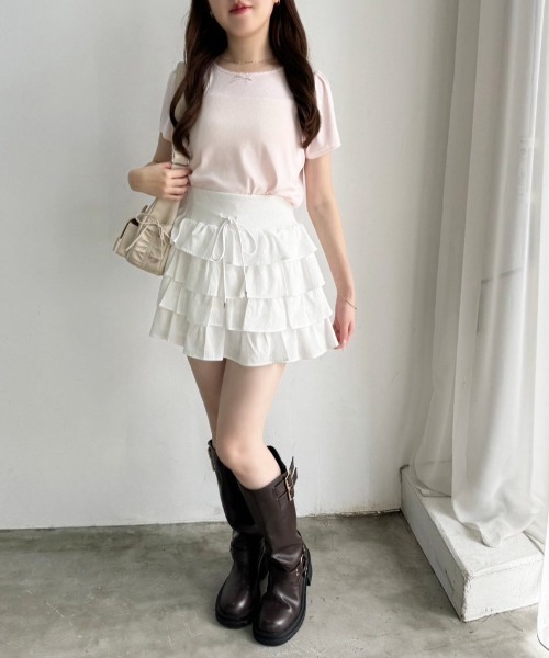 one after another NICE CLAUP(ワンアフターアナザーナイスクラップ)の「ハートパターンメッシュTシャツ(Tシャツ/カットソー・レディース・オフホワイト/グレー/ブラック/ピンク・FREE)」の7枚目の写真