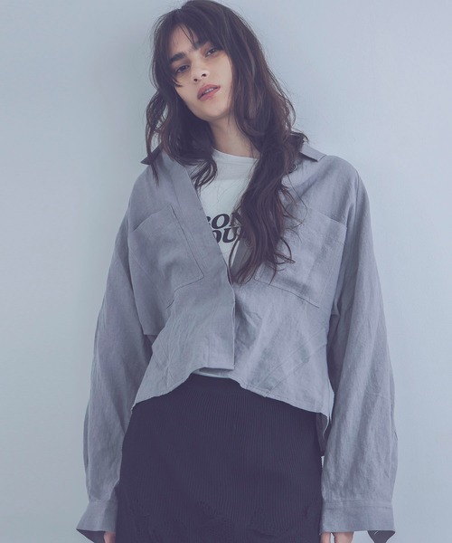 DRESSLAVE(ドレスレイブ)の「belgium linen waist tuck shirt blouson(リネンウエストタックシャツブルゾン)(ブルゾン・レディース・ブラック/グレー・38)」の2枚目の写真