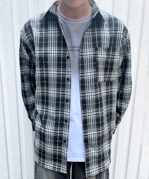 Figments（フィグメンツ）の「ビジューチェックシャツ（シャツ/ブラウス・レディース・ブラック系1・FREE）」の4枚目の写真