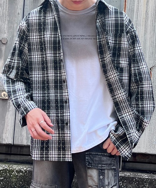 Figments（フィグメンツ）の「ビジューチェックシャツ（シャツ/ブラウス・レディース・ブラック系1・FREE）」の5枚目の写真