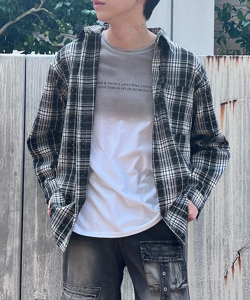 Figments（フィグメンツ）の「ビジューチェックシャツ（シャツ/ブラウス・レディース・ブラック系1・FREE）」の6枚目の写真