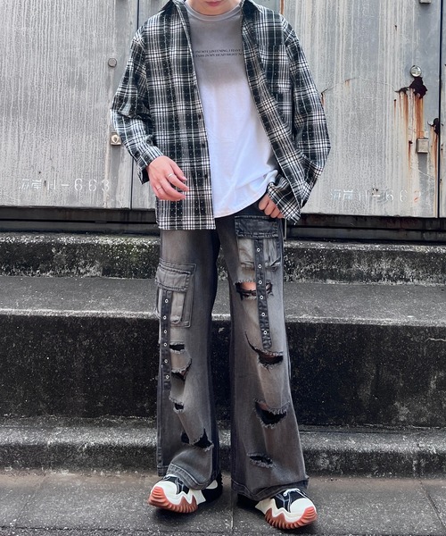 Figments（フィグメンツ）の「ビジューチェックシャツ（シャツ/ブラウス・レディース・ブラック系1・FREE）」の7枚目の写真