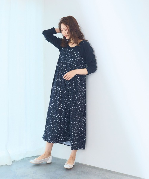 CROSS FUNCTION（クロスファンクション）の「《洗える/シワになりにくい》プリントキャミソールワンピース【CF/クロスファンクション】（ワンピース・レディース・ブラック系その他/ブラック系その他2・AM/AL/M/L）」の4枚目の写真