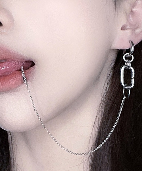 MASHIRO】フェイクリップチェーンピアス イヤーカフ/ユニセックス（MA