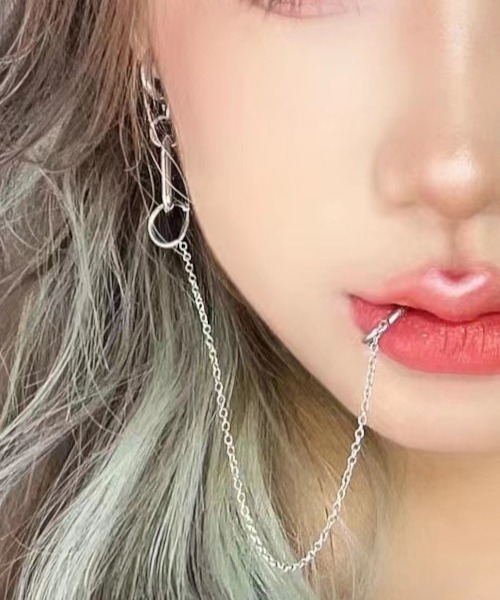 MASHIRO】フェイクリップチェーンピアス イヤーカフ/ユニセックス（MA