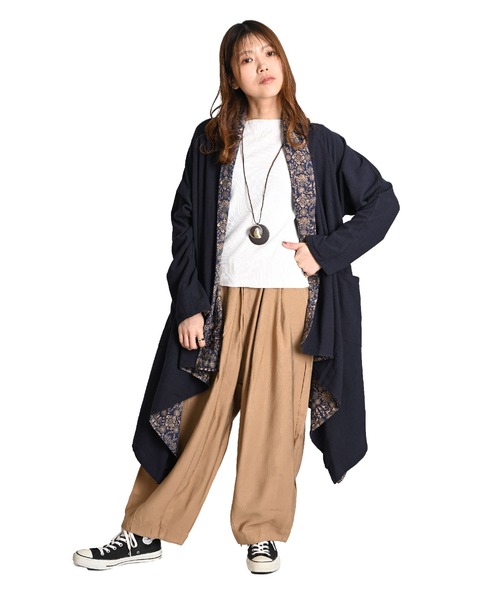 MARAI(マーライ)の「無地 総柄 リバーシブル ロングカーディガン コーディガン(カーディガン/ボレロ・レディース・ブラック/ネイビー/レッド・FREE)」の20枚目の写真