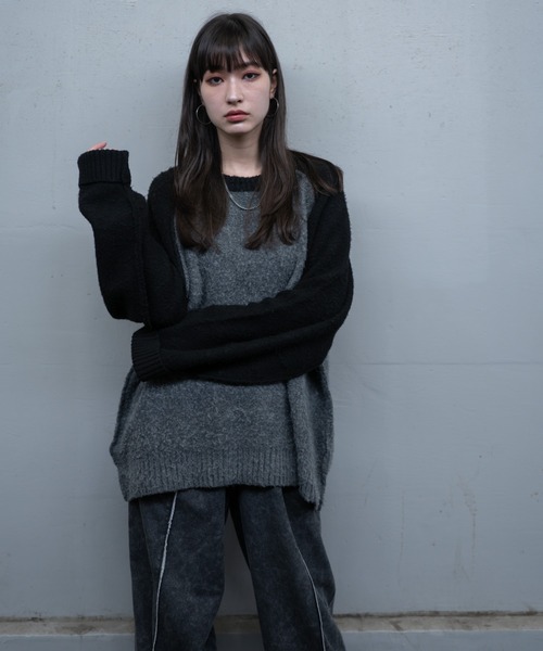 INTER FACTORY（インターファクトリー）の「しの - ラグランスリーブシャギーニット / Raglan Sleeve Shaggy Knit　made in INTER FACTORY（ニット/セーター・メンズ・グレー/チャコールグレー・SMALL/MEDIUM/LARGE）」の4枚目の写真
