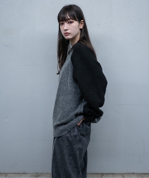 INTER FACTORY（インターファクトリー）の「しの - ラグランスリーブシャギーニット / Raglan Sleeve Shaggy Knit　made in INTER FACTORY（ニット/セーター・メンズ・グレー/チャコールグレー・SMALL/MEDIUM/LARGE）」の8枚目の写真