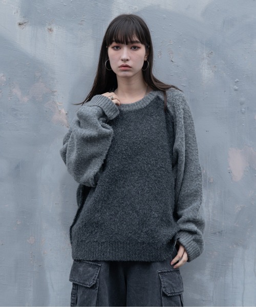INTER FACTORY（インターファクトリー）の「しの - ラグランスリーブシャギーニット / Raglan Sleeve Shaggy Knit　made in INTER FACTORY（ニット/セーター・メンズ・グレー/チャコールグレー・SMALL/MEDIUM/LARGE）」の12枚目の写真