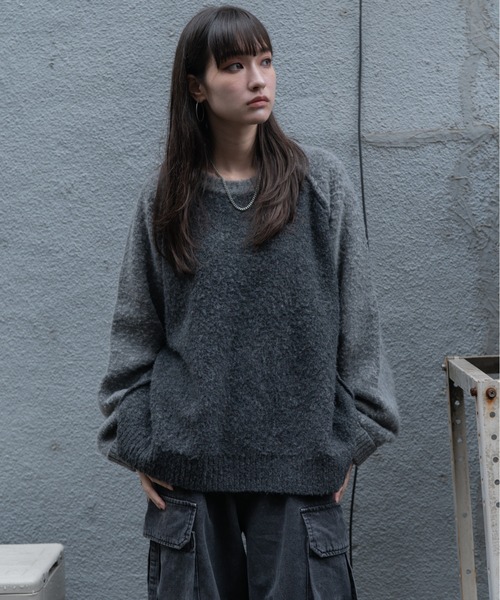 INTER FACTORY（インターファクトリー）の「しの - ラグランスリーブシャギーニット / Raglan Sleeve Shaggy Knit　made in INTER FACTORY（ニット/セーター・メンズ・グレー/チャコールグレー・SMALL/MEDIUM/LARGE）」の15枚目の写真