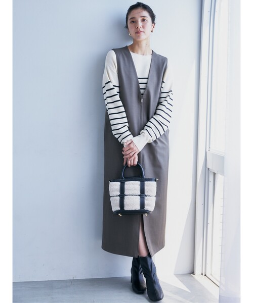 THE SHOP TK （ザ ショップ ティーケー ）の「◆【ワンピースにジレにスタイル変化】フロントZIPジャスカ/洗える（ワンピース・レディース・スミクロ/ブラウン系その他/ブラック系1・12/13）」の6枚目の写真