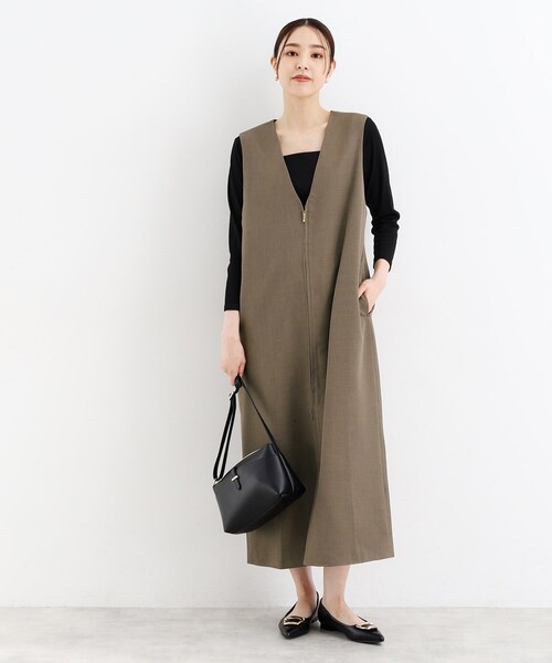 THE SHOP TK （ザ ショップ ティーケー ）の「◆【ワンピースにジレにスタイル変化】フロントZIPジャスカ/洗える（ワンピース・レディース・スミクロ/ブラウン系その他/ブラック系1・12/13）」の5枚目の写真