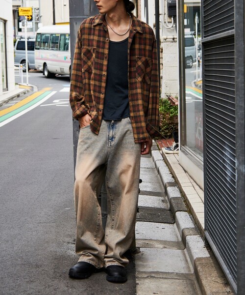 FREAK'S STORE（フリークスストア）の「ブリーチ加工 オープンカラー チェック シャツ ロングスリーブ/リラックスフィット/オンブレチェック/タータンチェック（シャツ/ブラウス・メンズ・ホワイト系/グリーン系/サックスブルー系/レッド系・MEDIUM/LARGE）」の16枚目の写真