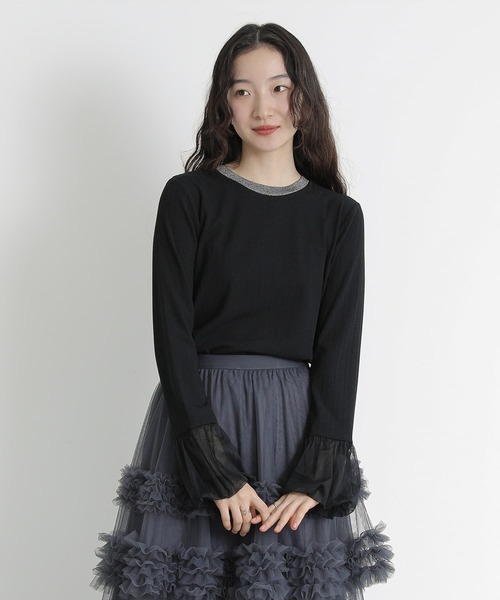 somari imagination（ソマリ イマジネーション）の「『袖口チュールリブカットソー』（Tシャツ/カットソー・レディース・アイボリー/ブラック・2/1）」の12枚目の写真