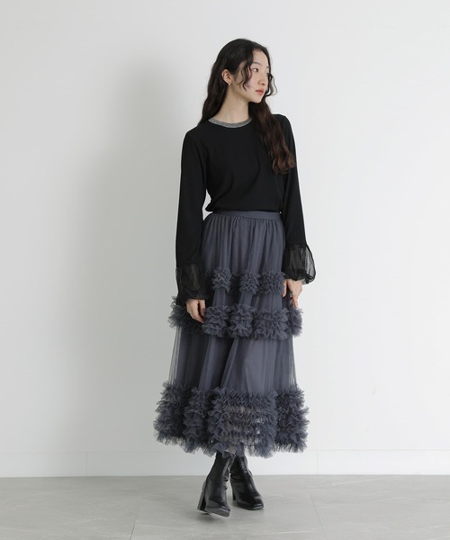 somari imagination（ソマリ イマジネーション）の「『袖口チュールリブカットソー』（Tシャツ/カットソー・レディース・アイボリー/ブラック・2/1）」の13枚目の写真