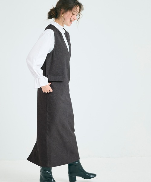 coca（coca）（コカ）の「ウーリッシュツイル ジャンパースカート（ジャンパースカート・レディース・ブラック/チャコール・M/L）」の4枚目の写真