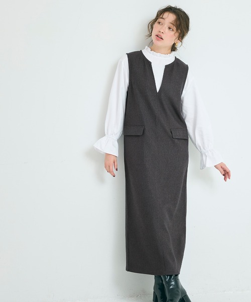 coca（coca）（コカ）の「ウーリッシュツイル ジャンパースカート（ジャンパースカート・レディース・ブラック/チャコール・M/L）」の7枚目の写真