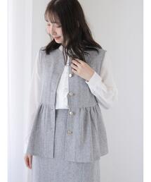 【セットアップ可】ツイードメタルボタンペプラムベスト