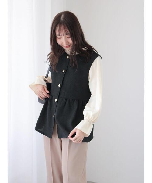 Te chichi TERRASSE（テチチテラス）の「【セットアップ可】ツイードメタルボタンペプラムベスト（ベスト・レディース・ブラウン/グレー/ブラック・F）」の5枚目の写真