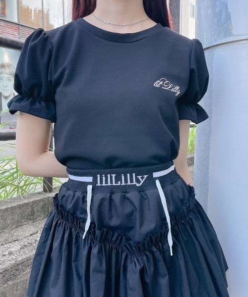 lilLilly（リルリリー）の「ロゴパフスリーブトップス（Tシャツ