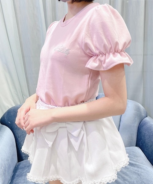 lilLilly（リルリリー）の「ロゴパフスリーブトップス（Tシャツ