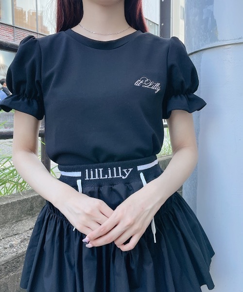 lilLilly（リルリリー）の「ロゴパフスリーブトップス（Tシャツ