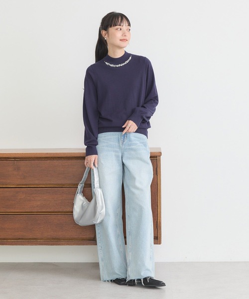 セール】パール&ビジューハイネックプルオーバー（Tシャツ