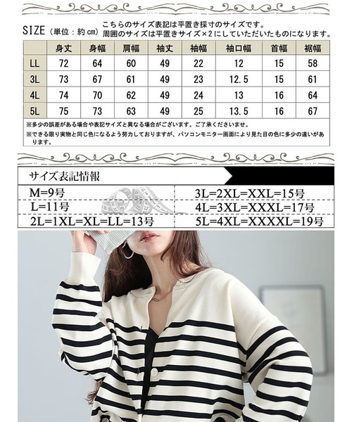 GOLDJAPAN(ゴールドジャパン)の「ラウンドネックパネルボーダーカーディガン(カーディガン/ボレロ・レディース・アイボリー・LL/3L/4L/5L)」の18枚目の写真
